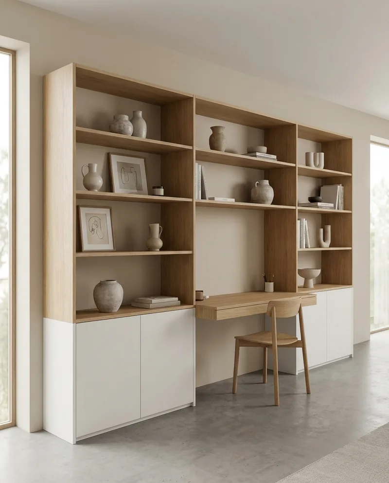 Стол во всю стену с полками